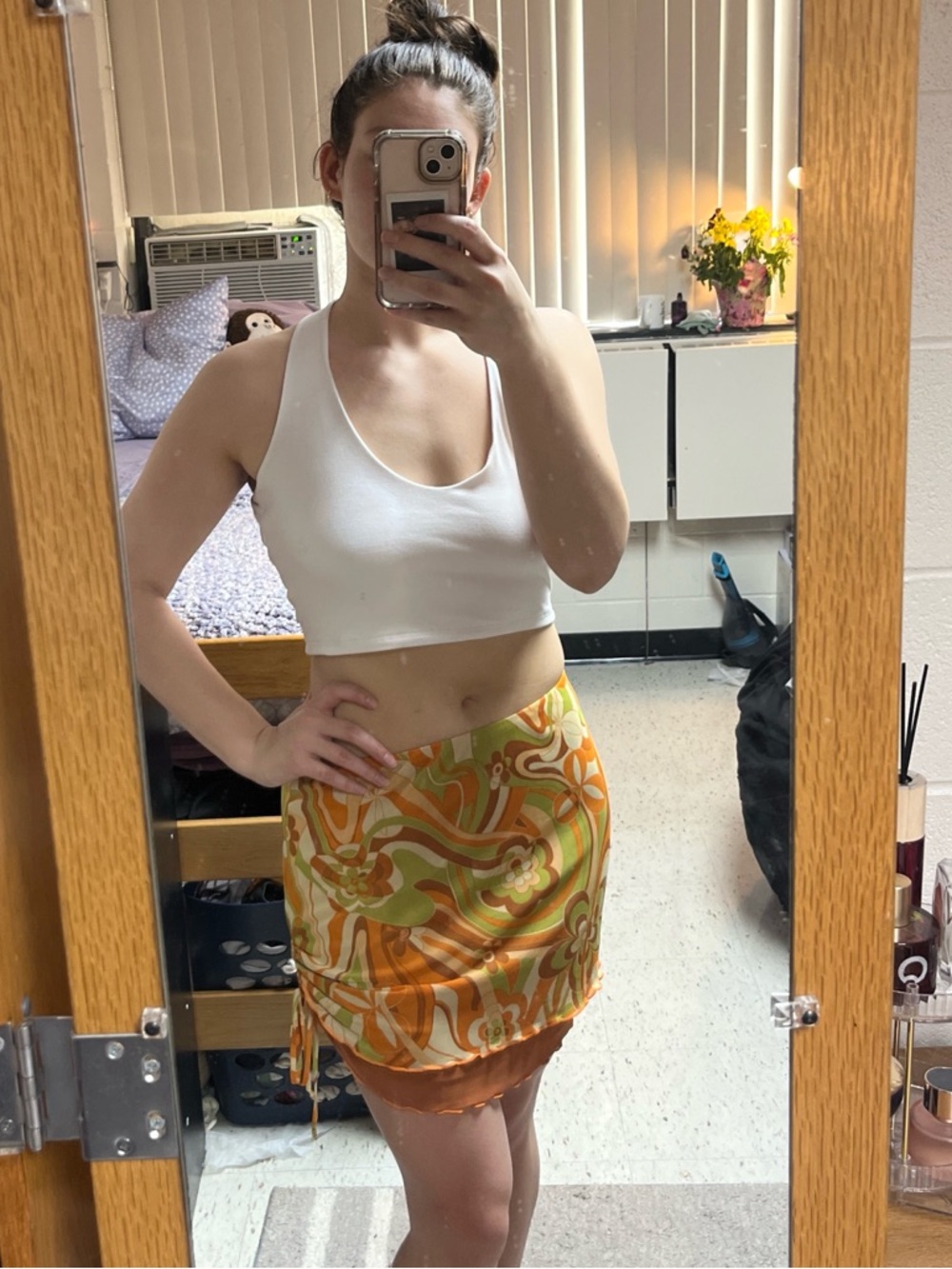 wild fable Orange & Green Retro Floral Mini Skirt